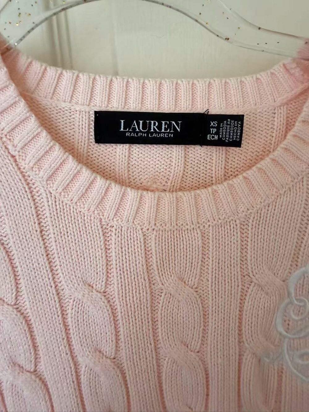Lauren Ralph Lauren Light Pink Cable Knit Crewneck Sweater